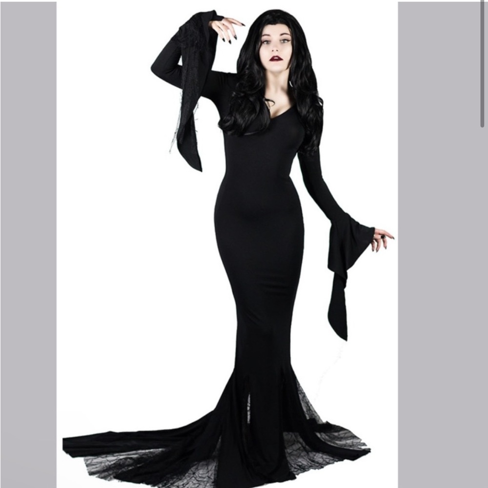 Morticia Adam’s spiderweb cosplay costume Halloween dress